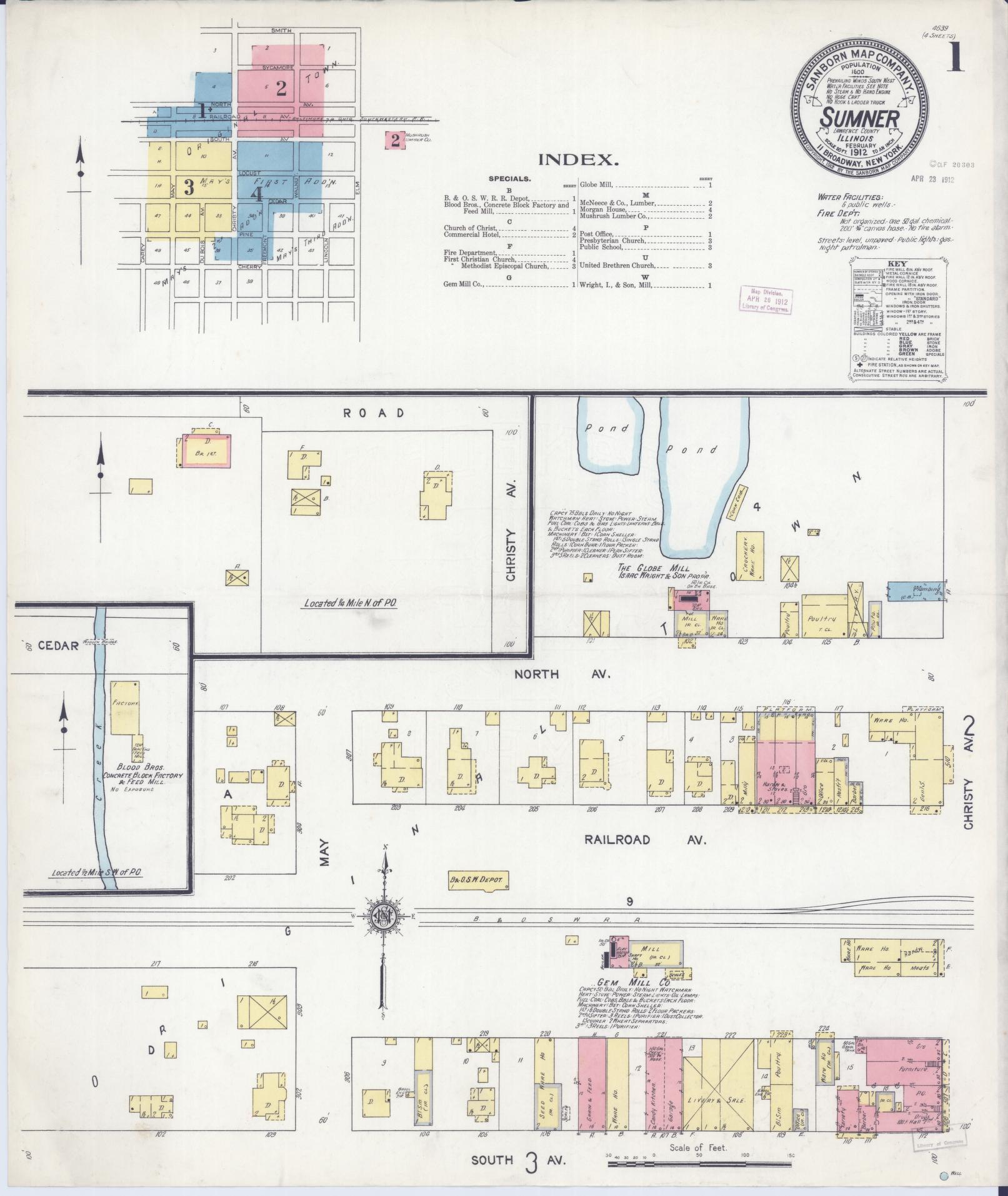 Sanborn Fire Insurance Map from Sumner, Lawrence County, Illinois (1912), Sheet #0001 - Historic Sanborn Fire Insurance Map Print, vintage old map wall art, antique decor, genealogy gift, Illinois Illinois map