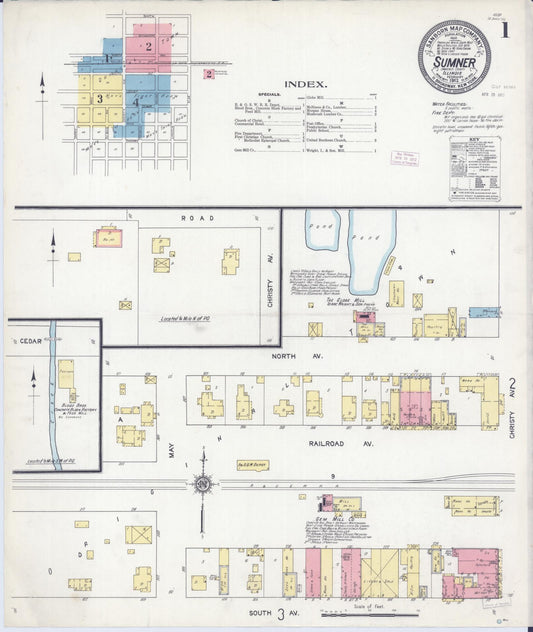 Sanborn Fire Insurance Map from Sumner, Lawrence County, Illinois (1912), Sheet #0001 - Historic Sanborn Fire Insurance Map Print, vintage old map wall art, antique decor, genealogy gift, Illinois Illinois map