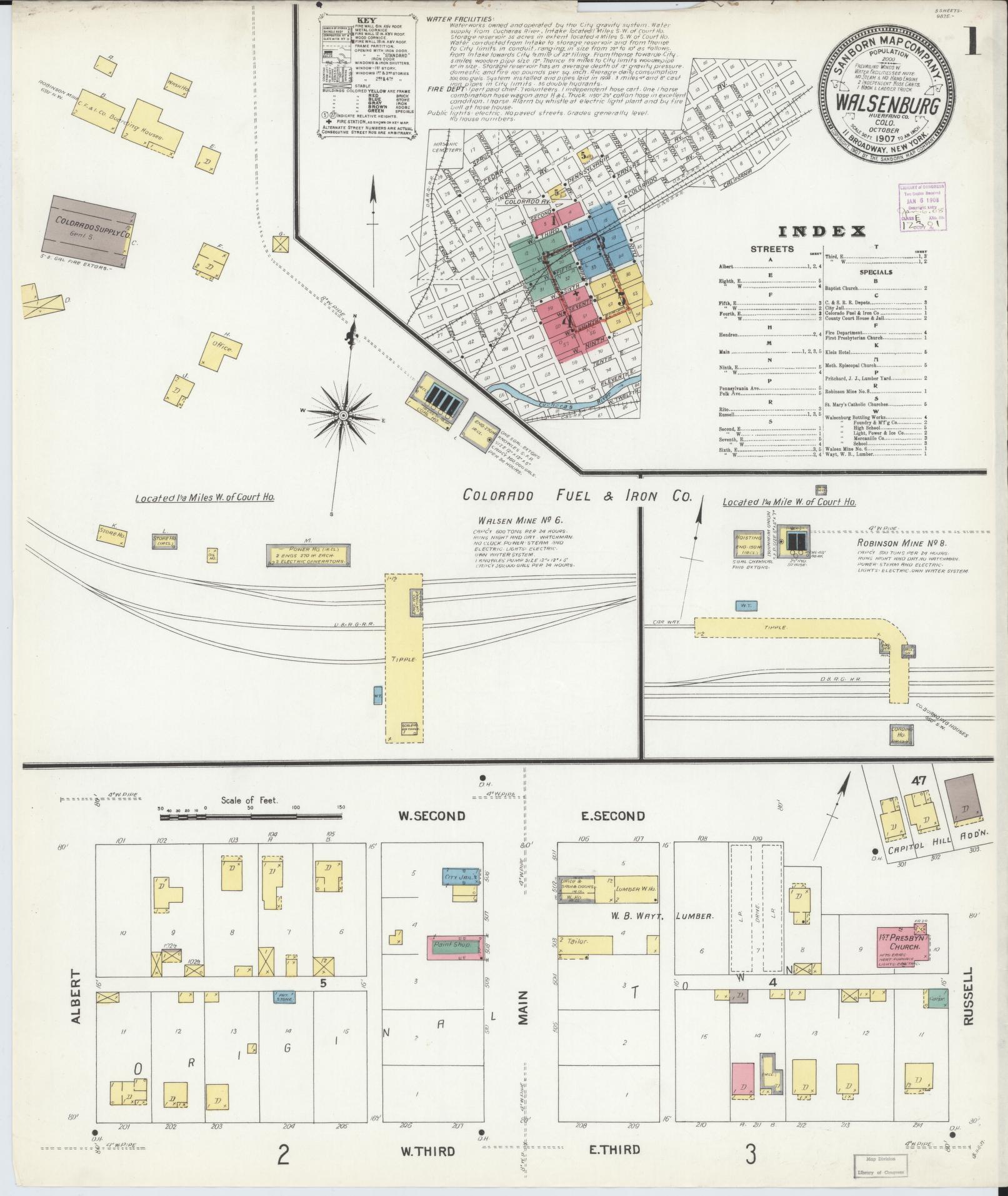 Sanborn Fire Insurance Map from Walsenburg, Huerfano County, Colorado. (1907) – Historic Sanborn Fire Insurance Map Print