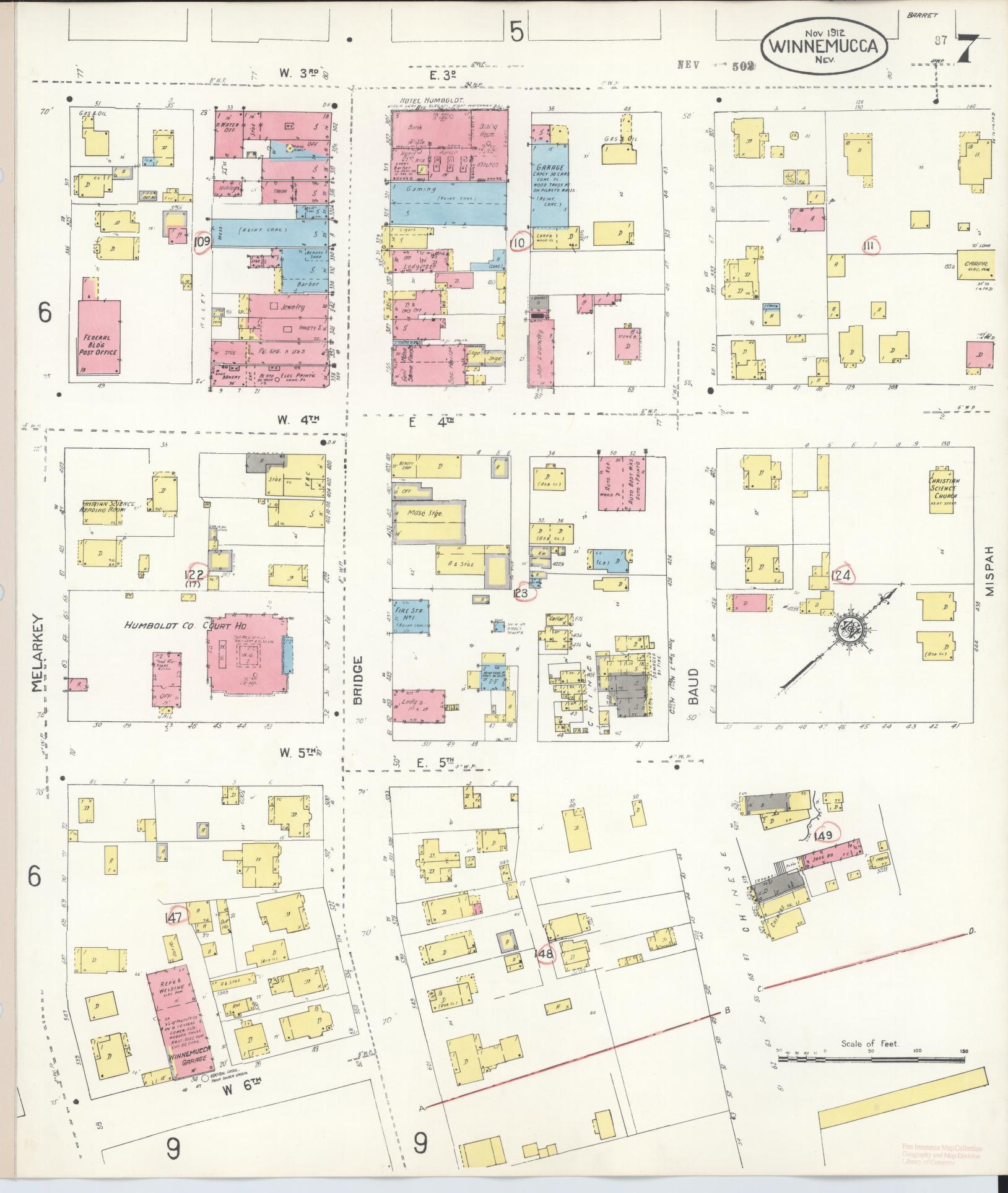 Sanborn Fire Insurance Map from Winnemucca, Humboldt County, Nevada (1943), Sheet #0007 - Historic Sanborn Fire Insurance Map Print, vintage old map wall art, antique decor, genealogy gift, Nevada Nevada map