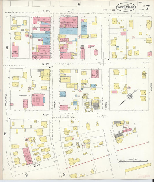 Sanborn Fire Insurance Map from Winnemucca, Humboldt County, Nevada (1943), Sheet #0007 - Historic Sanborn Fire Insurance Map Print, vintage old map wall art, antique decor, genealogy gift, Nevada Nevada map