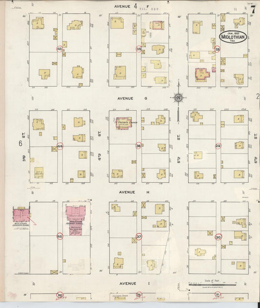 Sanborn Fire Insurance Map from Midlothian, Ellis County, Texas (1944), Sheet #0007 - Historic Sanborn Fire Insurance Map Print, vintage old map wall art, antique decor, genealogy gift, Texas Texas map