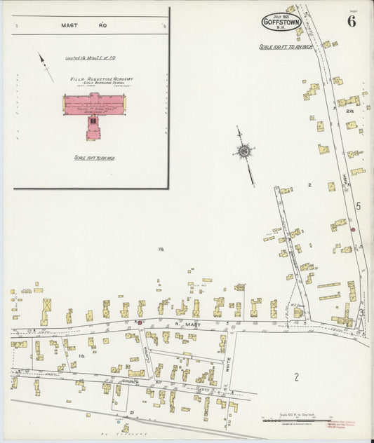 Sanborn Fire Insurance Map from Goffstown, Hillsborough County, New Hampshire (1921), Sheet #0006 - Historic Sanborn Fire Insurance Map Print, vintage old map wall art, antique decor, genealogy gift, New Hampshire New Hampshire map