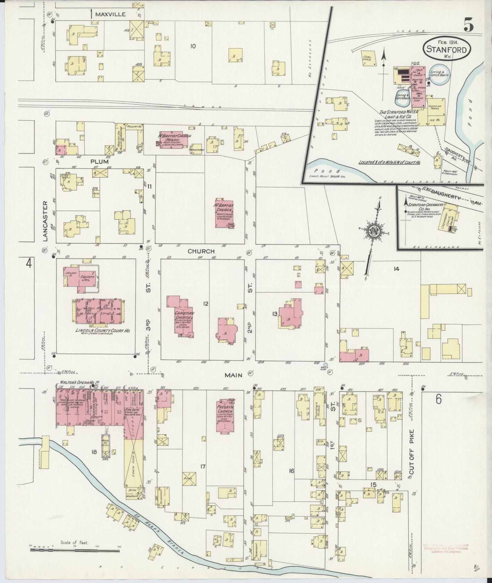 Sanborn Fire Insurance Map from Stanford, Lincoln County, Kentucky (1914), Sheet #0005 - Complete Map Set gallery image, historic Sanborn map, vintage wall art, Kentucky Kentucky