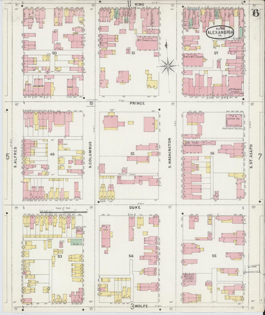 Sanborn Fire Insurance Map from Alexandria, Independent Cities, Virginia (1891), Sheet #0006 - Historic Sanborn Fire Insurance Map Print, vintage old map wall art, antique decor, genealogy gift, Virginia Virginia map