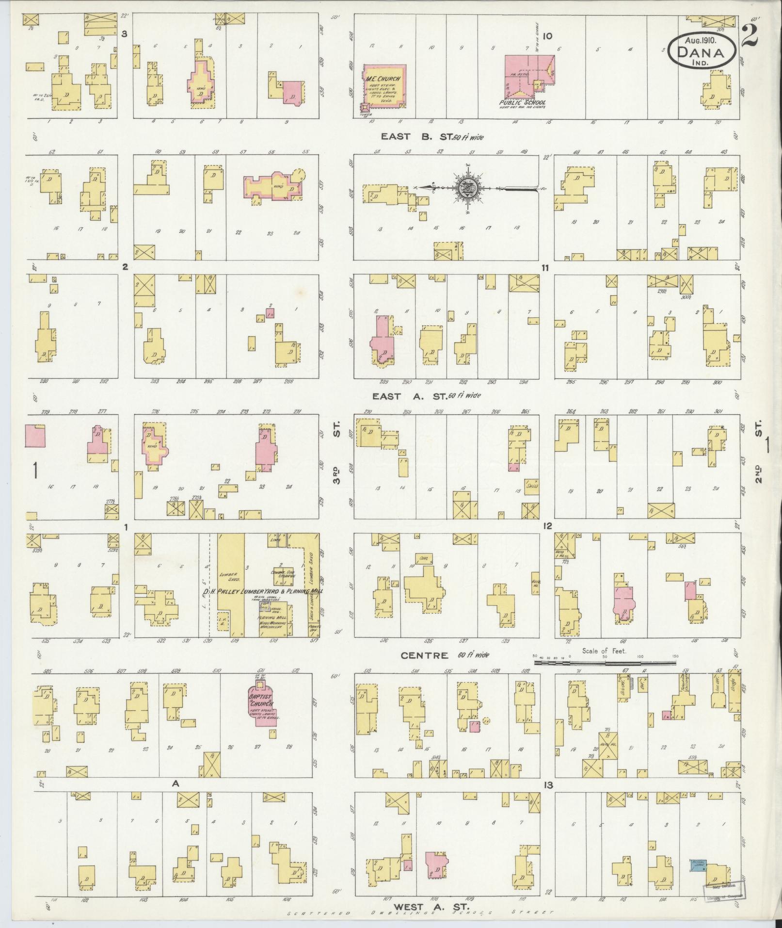 Sanborn Fire Insurance Map from Dana, Vermillion County, Indiana (1910), Sheet #0002 - Complete Map Set gallery image, historic Sanborn map, vintage wall art, Indiana Indiana