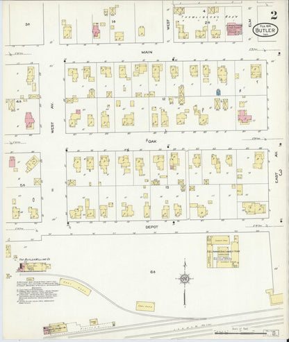 Sanborn Fire Insurance Map from Butler, De Kalb County, Indiana (1914), Sheet #0002 - Historic Sanborn Fire Insurance Map Print, vintage old map wall art, antique decor, genealogy gift, Indiana Indiana map