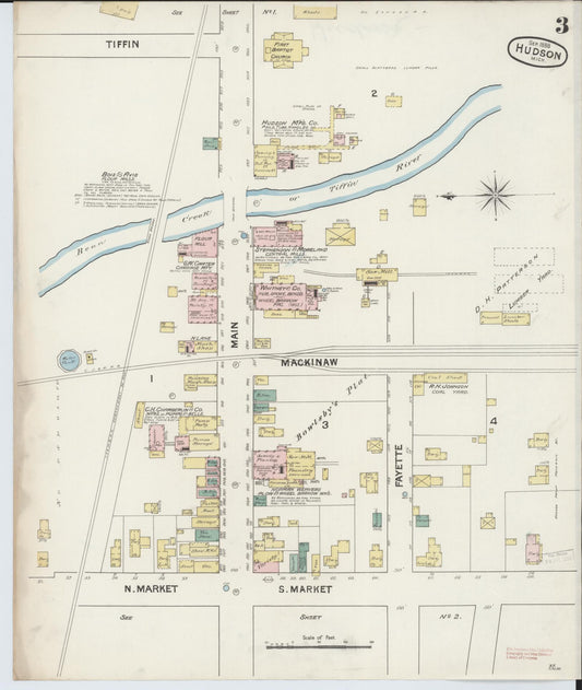 Sanborn Fire Insurance Map from Hudson, Lenawee County, Michigan (1888), Sheet #0003 - Historic Sanborn Fire Insurance Map Print, vintage old map wall art, antique decor, genealogy gift, Michigan Michigan map