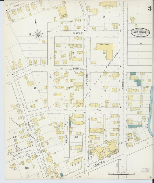 Sanborn Fire Insurance Map from Lake Linden, Houghton County, Michigan (1893), Sheet #0003 - Historic Sanborn Fire Insurance Map Print, vintage old map wall art, antique decor, genealogy gift, Michigan Michigan map