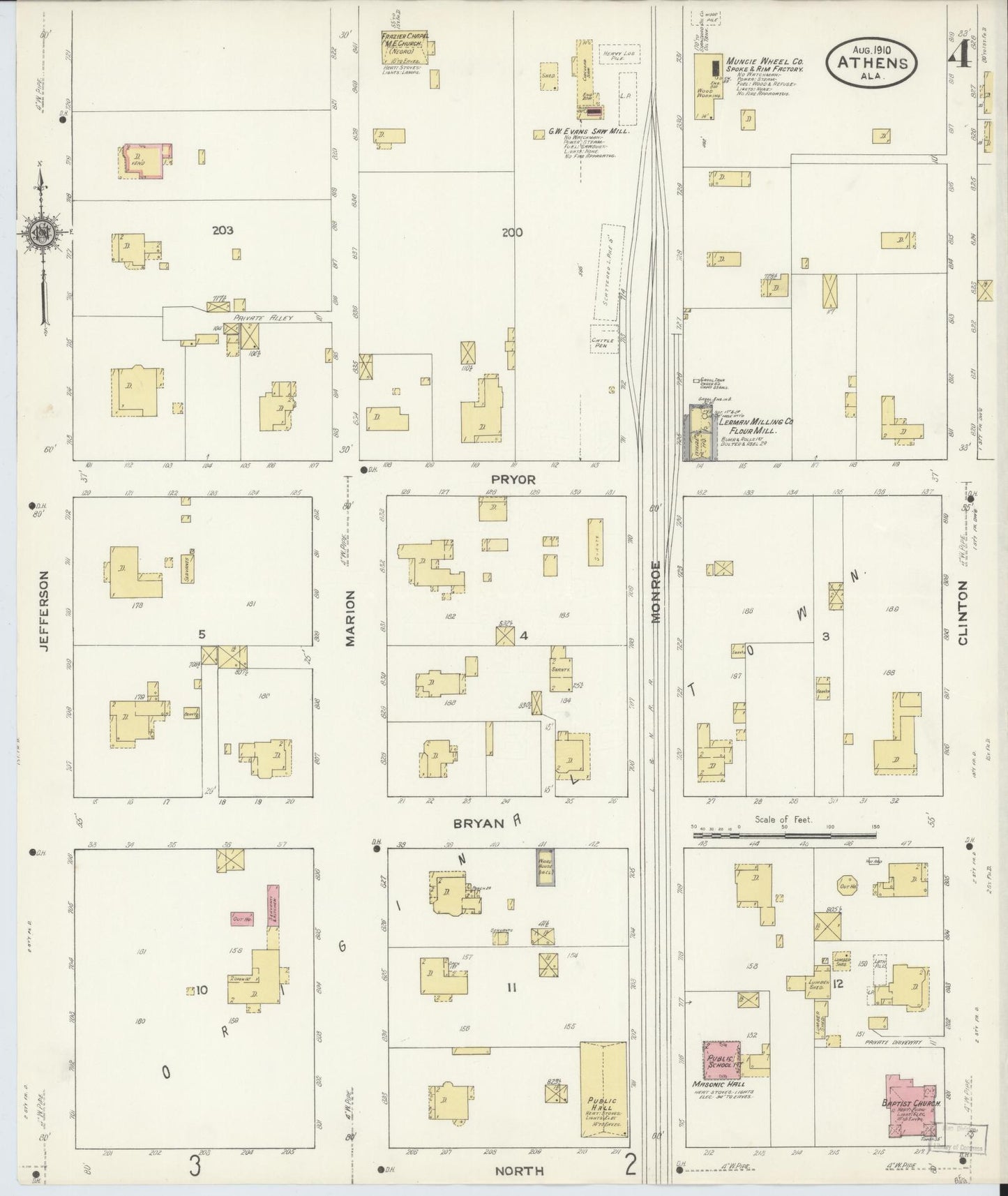 Sanborn Fire Insurance Map from Athens, Limestone County, Alabama (1910), Sheet #0004 - Complete Map Set gallery image, historic Sanborn map, vintage wall art, Alabama Alabama