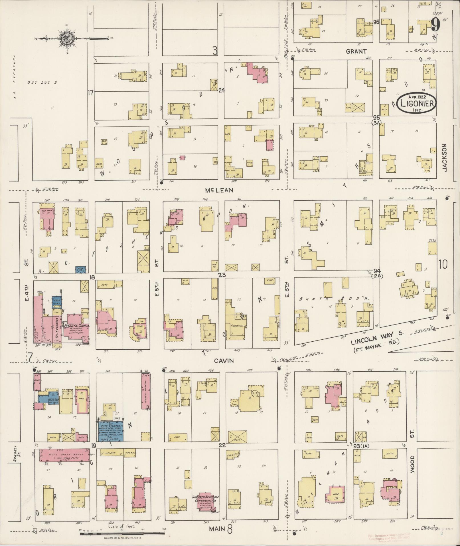 Sanborn Fire Insurance Map from Ligonier, Noble County, Indiana (1922), Sheet #0009 - Complete Map Set gallery image, historic Sanborn map, vintage wall art, Indiana Indiana
