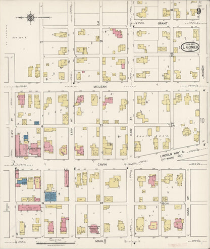 Sanborn Fire Insurance Map from Ligonier, Noble County, Indiana (1922), Sheet #0009 - Complete Map Set gallery image, historic Sanborn map, vintage wall art, Indiana Indiana