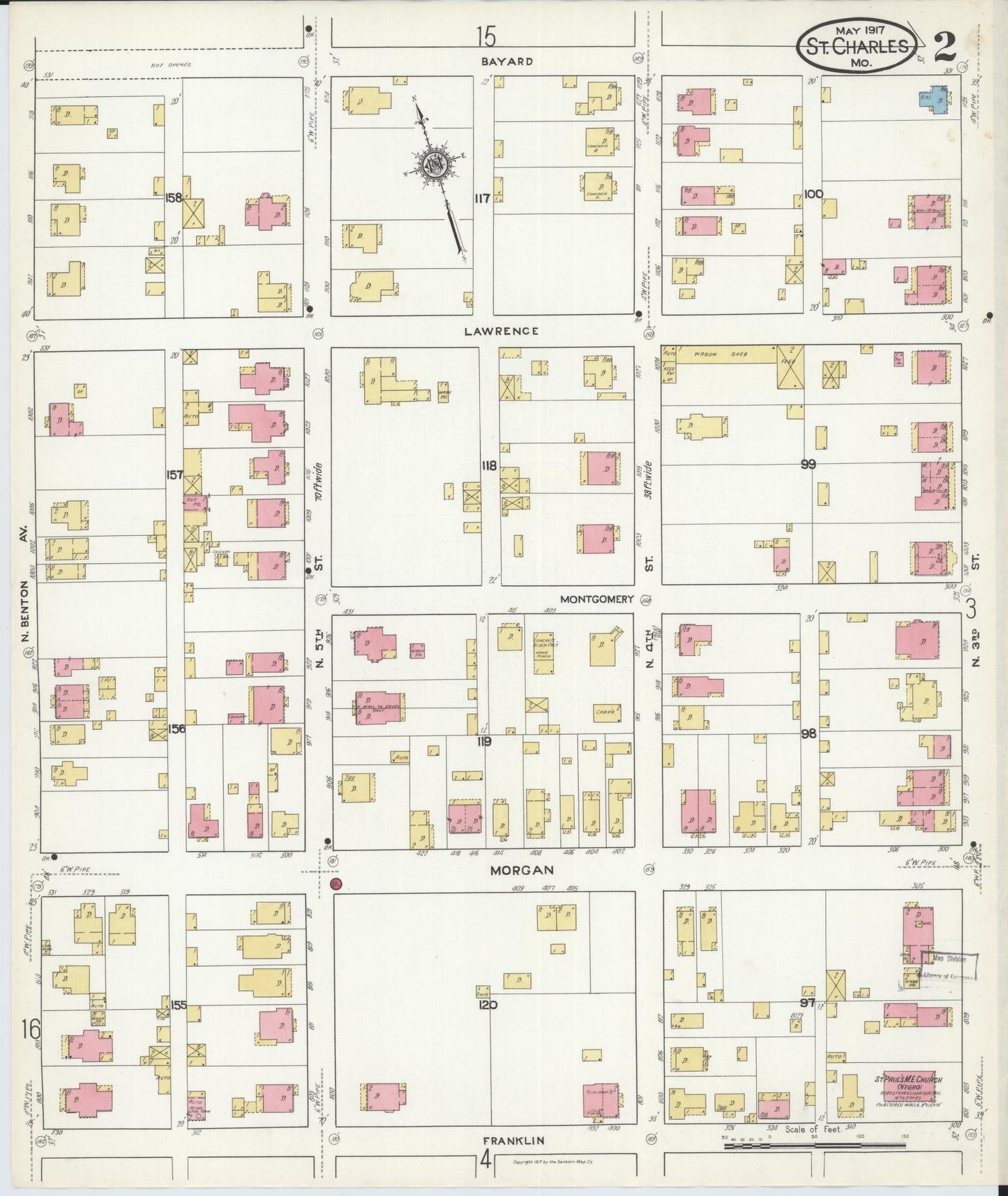 Sanborn Fire Insurance Map from Saint Charles, Saint Charles County, Missouri (1917), Sheet #0002 - Complete Map Set gallery image, historic Sanborn map, vintage wall art, Missouri Missouri