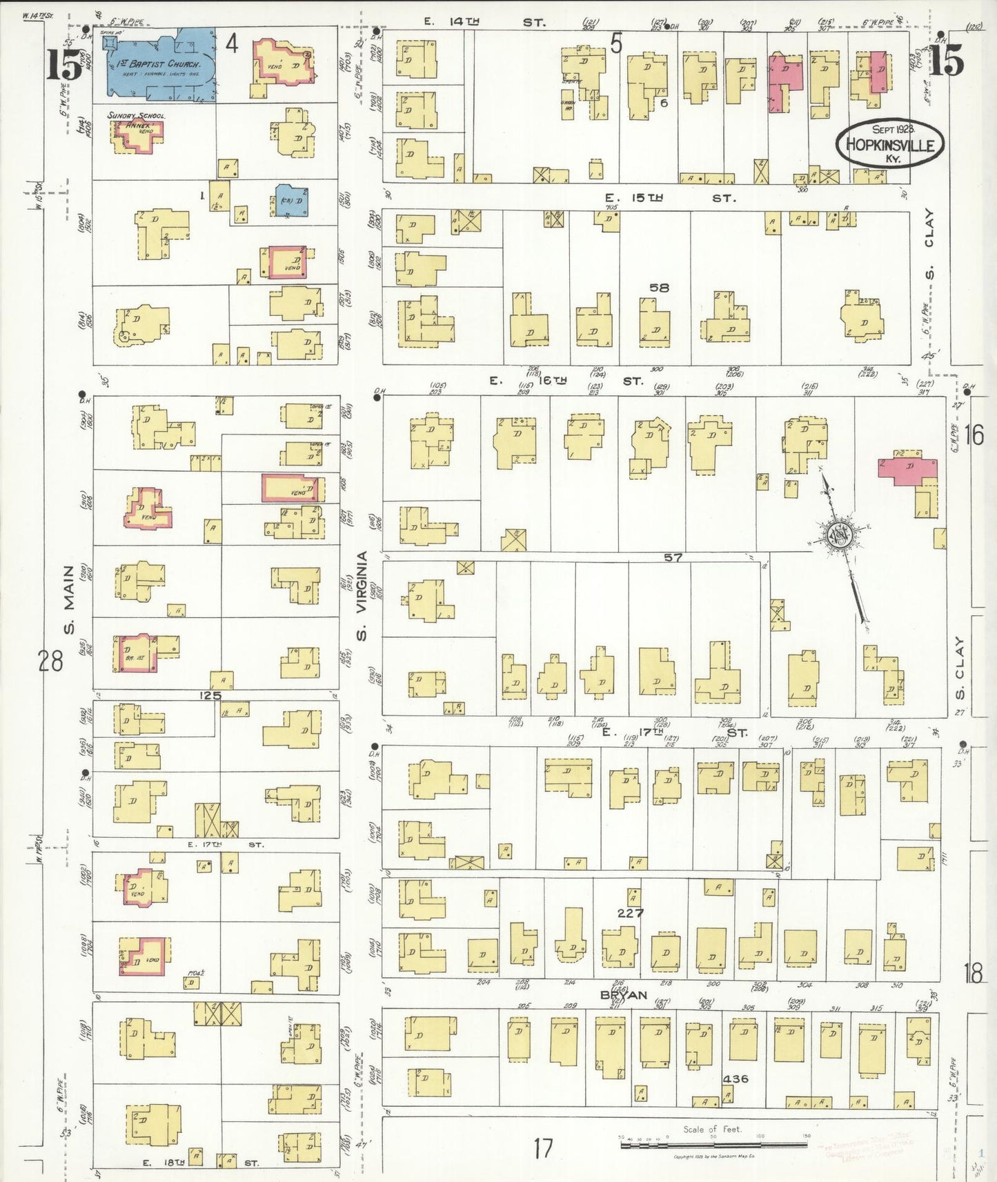 Sanborn Fire Insurance Map from Hopkinsville, Christian County, Kentucky (1923), Sheet #0015 - Historic Sanborn Fire Insurance Map Print, vintage old map wall art, antique decor, genealogy gift, Kentucky Kentucky map