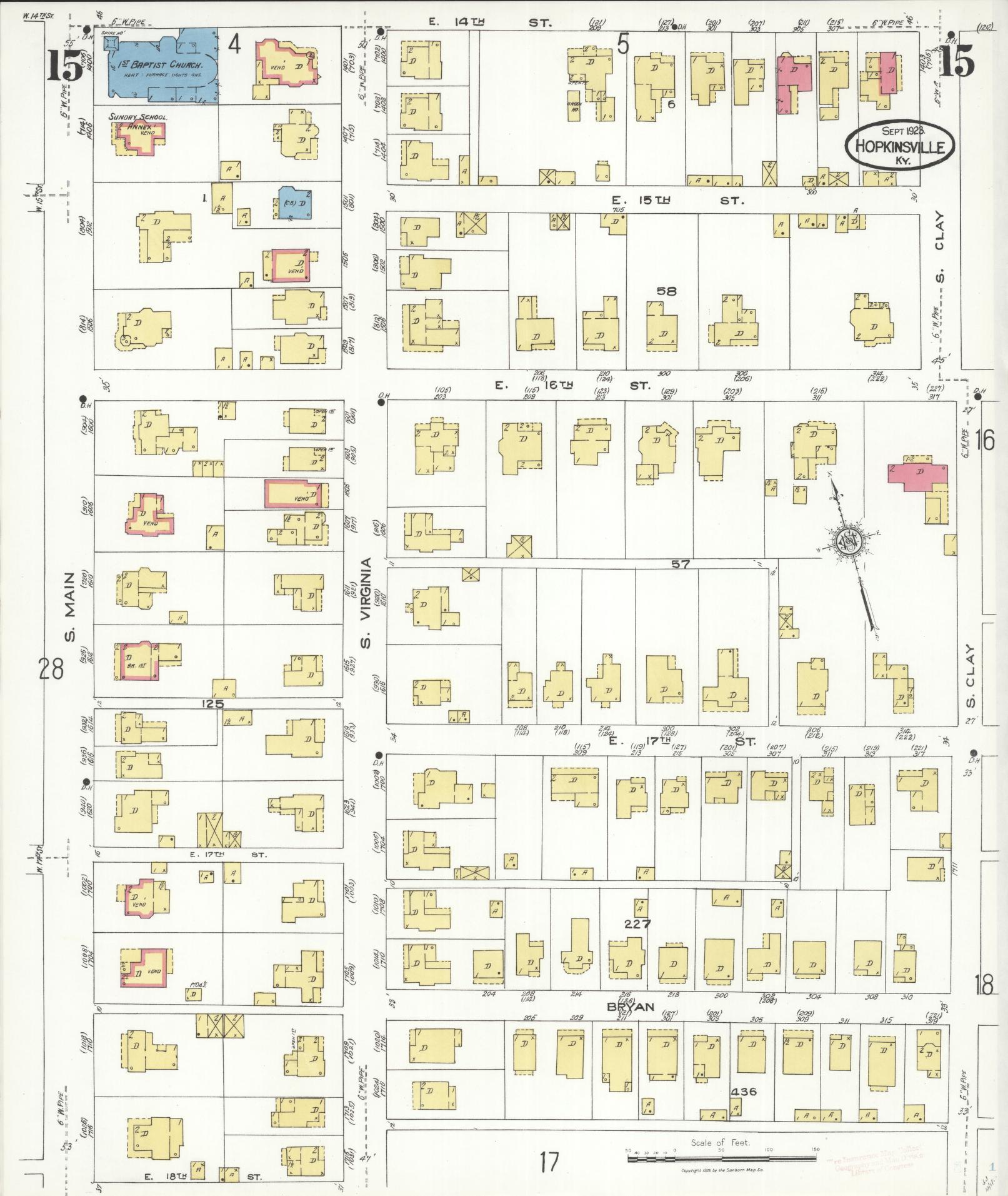 Sanborn Fire Insurance Map from Hopkinsville, Christian County, Kentucky (1923), Sheet #0015 - Historic Sanborn Fire Insurance Map Print, vintage old map wall art, antique decor, genealogy gift, Kentucky Kentucky map