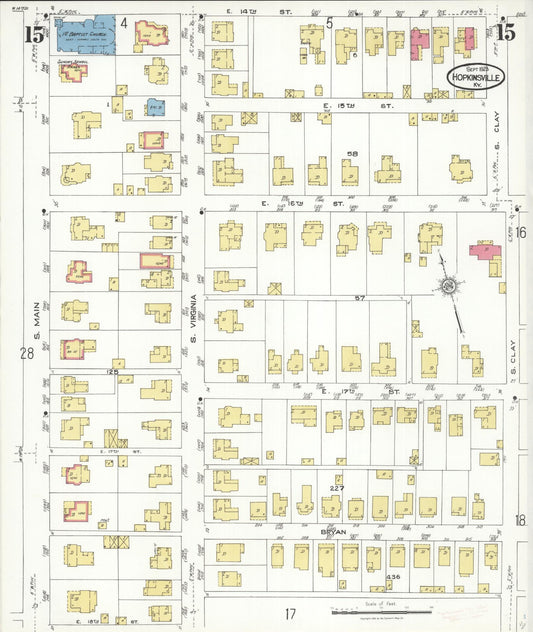 Sanborn Fire Insurance Map from Hopkinsville, Christian County, Kentucky (1923), Sheet #0015 - Historic Sanborn Fire Insurance Map Print, vintage old map wall art, antique decor, genealogy gift, Kentucky Kentucky map