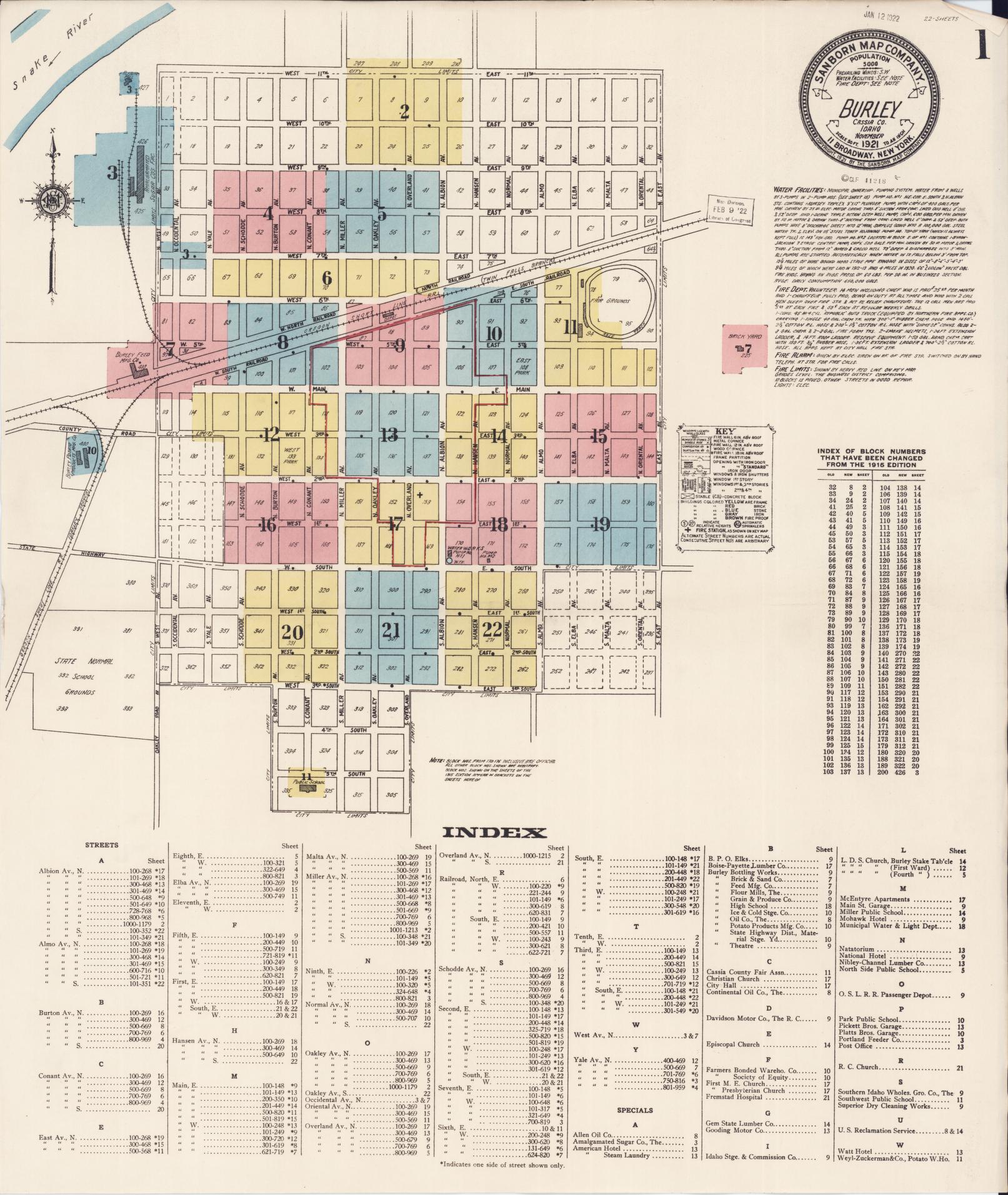 Sanborn Fire Insurance Map from Burley, Cassia County, Idaho (1921 ...