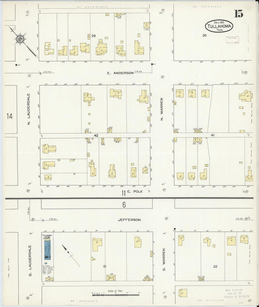 Sanborn Fire Insurance Map from Tullahoma, Coffee County, Tennessee (1913), Sheet #0015 - Historic Sanborn Fire Insurance Map Print, vintage old map wall art, antique decor, genealogy gift, Tennessee Tennessee map