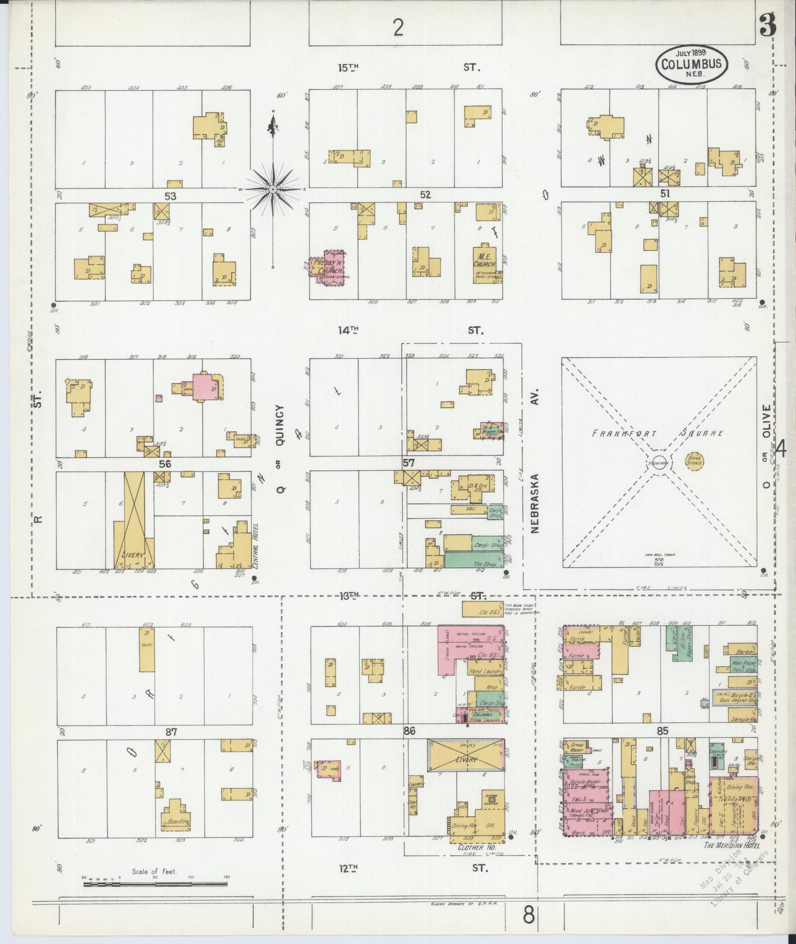 Sanborn Fire Insurance Map from Columbus, Platte County, Nebraska (1899), Sheet #0003 - Historic Sanborn Fire Insurance Map Print, vintage old map wall art, antique decor, genealogy gift, Nebraska Nebraska map