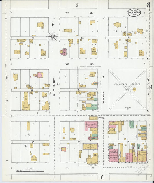 Sanborn Fire Insurance Map from Columbus, Platte County, Nebraska (1899), Sheet #0003 - Historic Sanborn Fire Insurance Map Print, vintage old map wall art, antique decor, genealogy gift, Nebraska Nebraska map