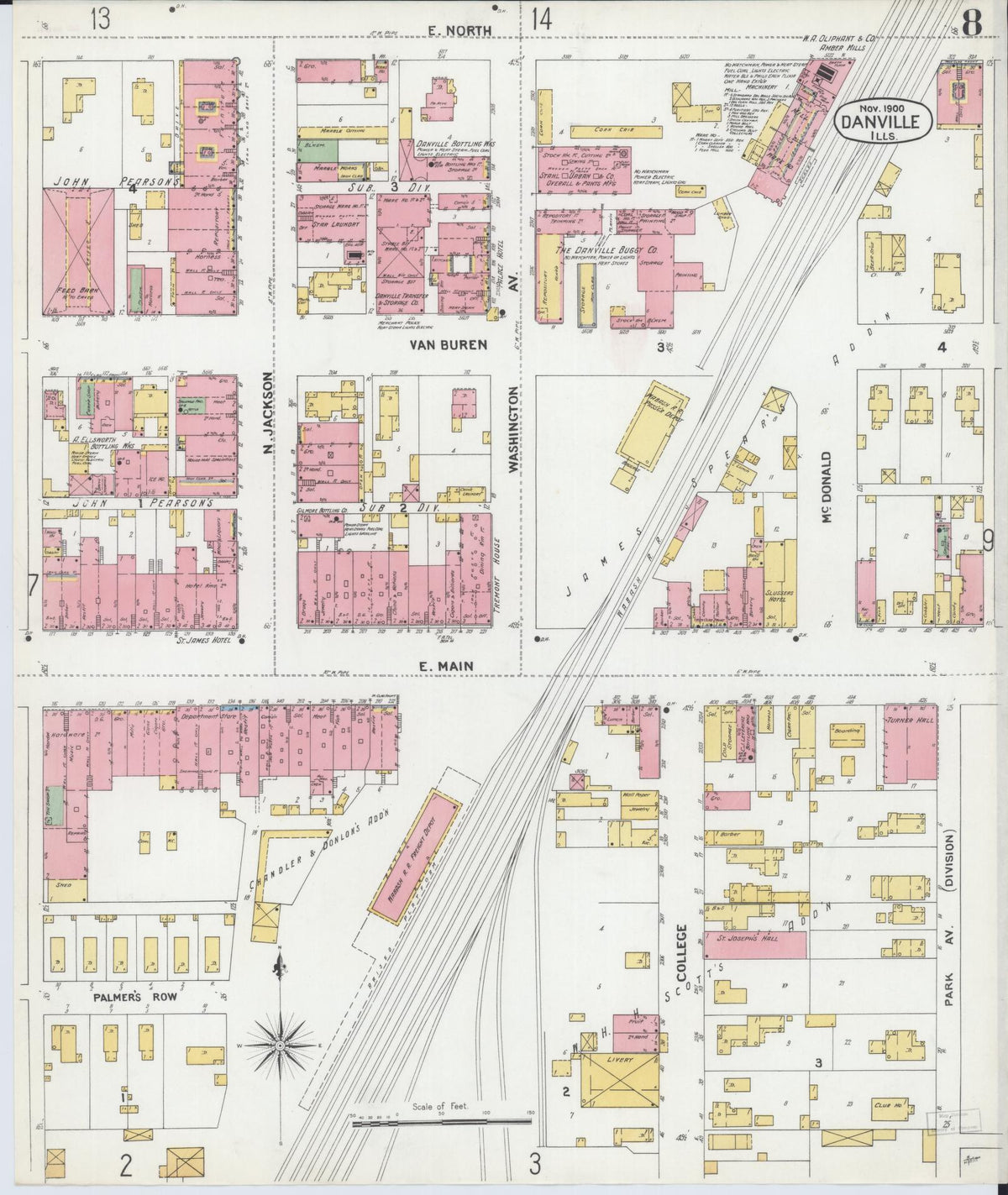 Sanborn Fire Insurance Map from Danville, Vermilion County, Illinois (1900), Sheet #0008 - Complete Map Set gallery image, historic Sanborn map, vintage wall art, Illinois Illinois