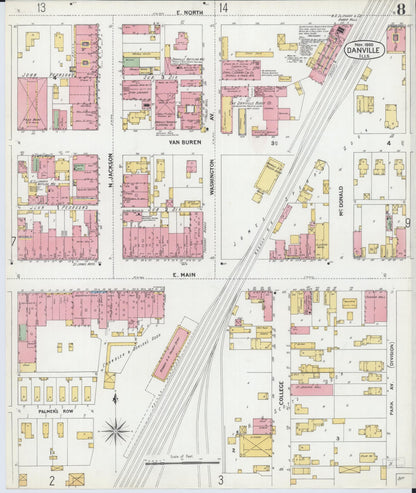 Sanborn Fire Insurance Map from Danville, Vermilion County, Illinois (1900), Sheet #0008 - Complete Map Set gallery image, historic Sanborn map, vintage wall art, Illinois Illinois
