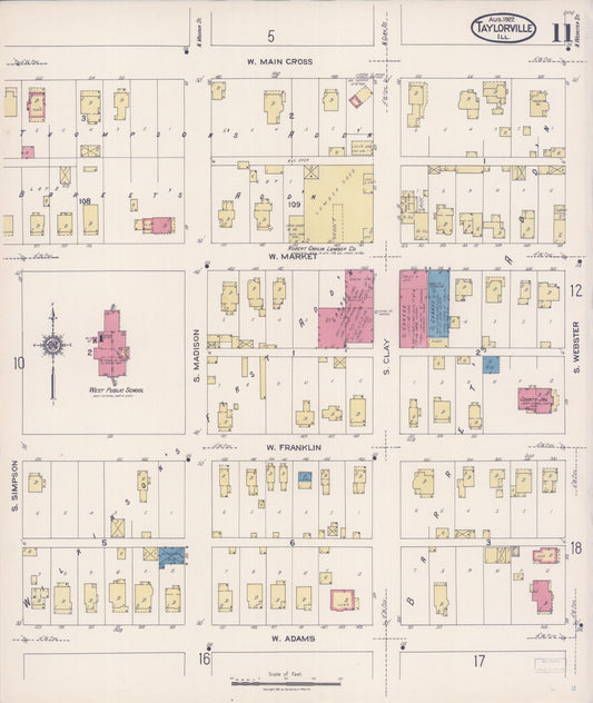 Sanborn Fire Insurance Map from Taylorville, Christian County, Illinois (1922), Sheet #0011 - Historic Sanborn Fire Insurance Map Print, vintage old map wall art, antique decor, genealogy gift, Illinois Illinois map