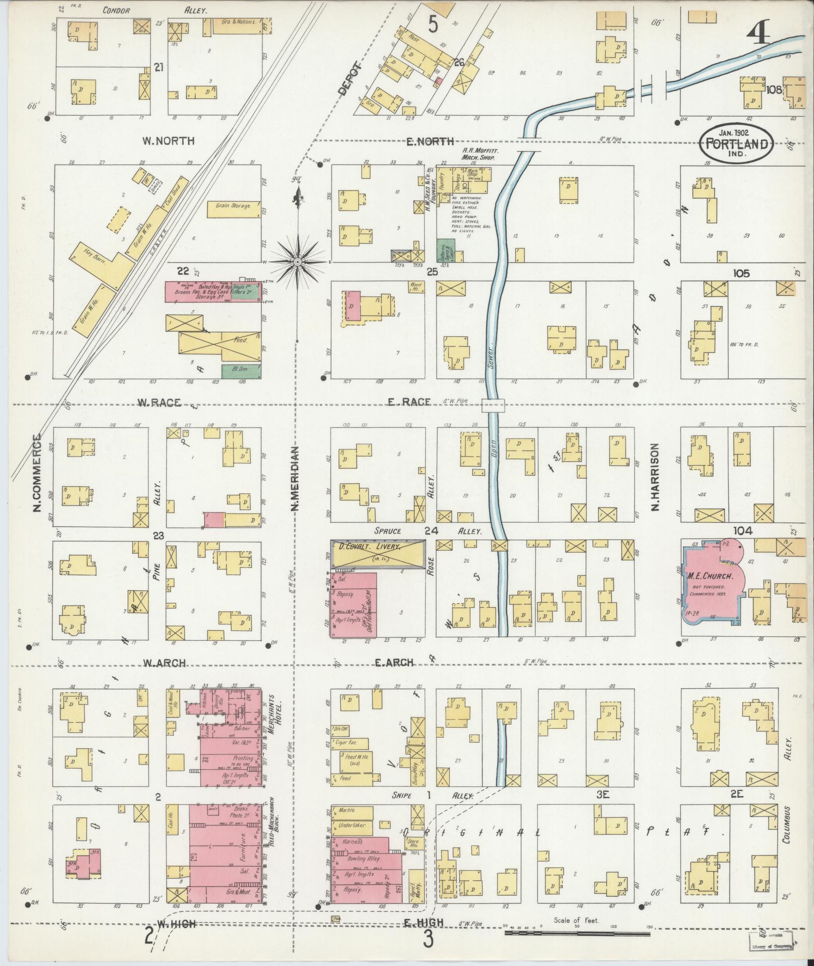Sanborn Fire Insurance Map from Portland, Jay County, Indiana (1902), Sheet #0004 - Complete Map Set gallery image, historic Sanborn map, vintage wall art, Indiana Indiana