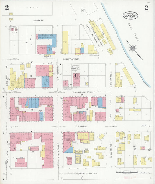 Sanborn Fire Insurance Map from Lake City, Wabasha County, Minnesota (1930), Sheet #0002 - Historic Sanborn Fire Insurance Map Print, vintage old map wall art, antique decor, genealogy gift, Minnesota Minnesota map
