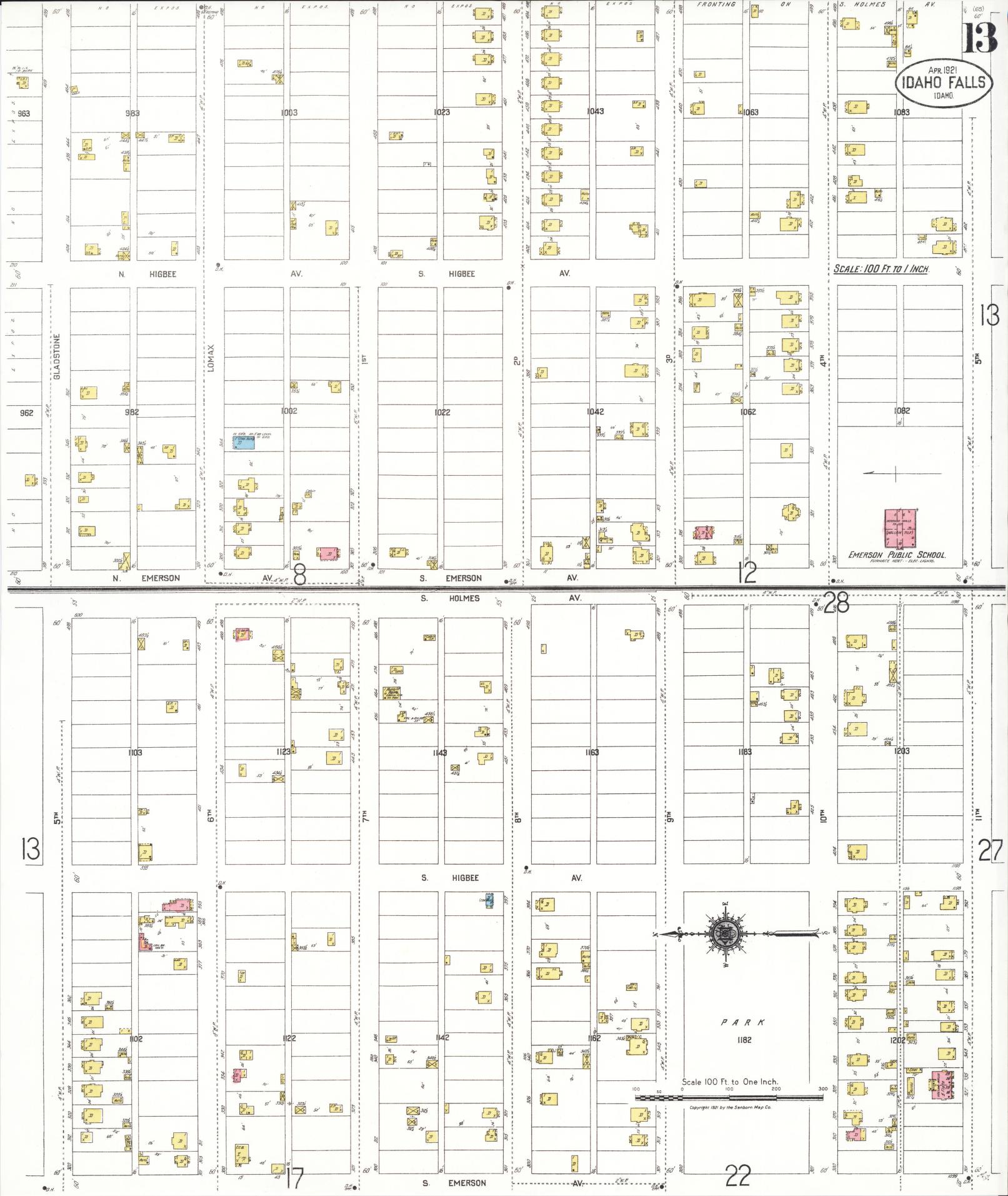Sanborn Fire Insurance Map from Idaho Falls, Bonneville County, Idaho (1921), Sheet #0013 - Complete Map Set gallery image, historic Sanborn map, vintage wall art, Idaho Idaho