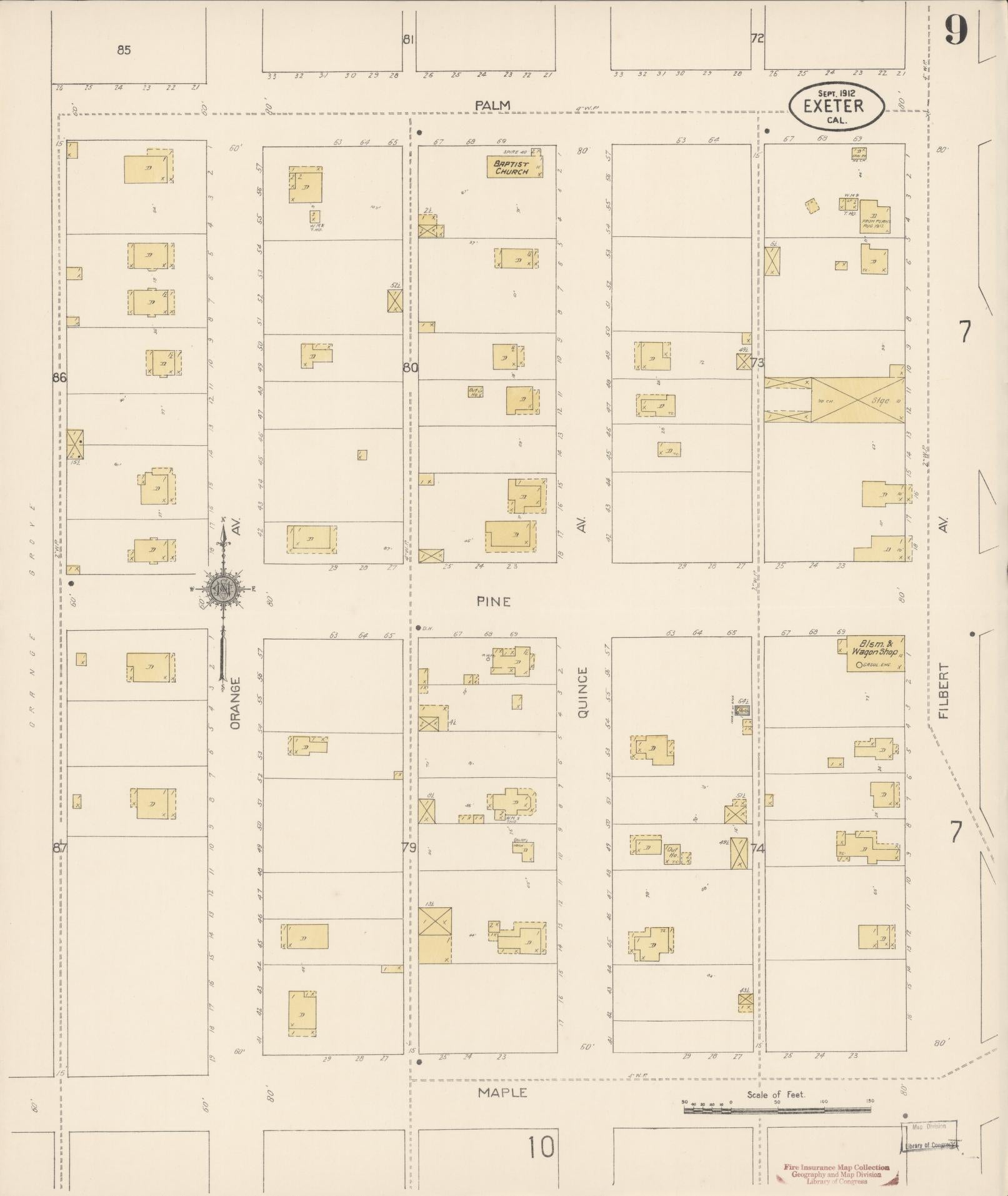 Sanborn Fire Insurance Map from Exeter, Tulare County, California (1912), Sheet #0009 - Historic Sanborn Fire Insurance Map Print, vintage old map wall art, antique decor, genealogy gift, California California map
