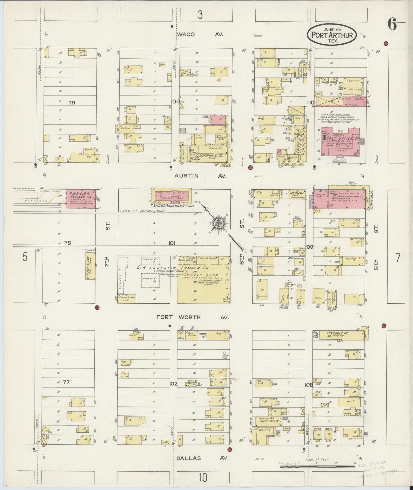 Sanborn Fire Insurance Map from Port Arthur, Jefferson County, Texas (1915), Sheet #0006 - Complete Map Set gallery image, historic Sanborn map, vintage wall art, Texas Texas