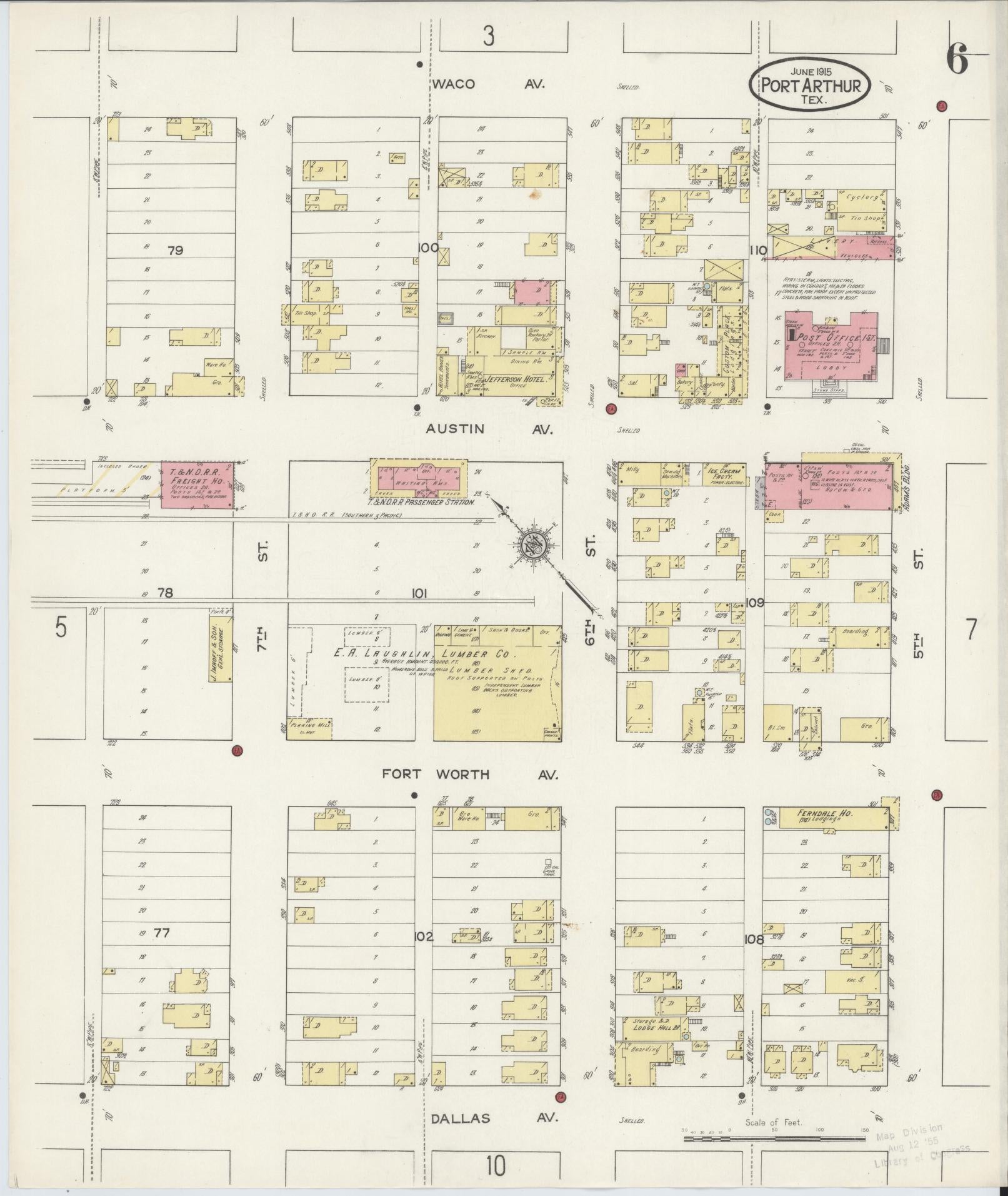 Sanborn Fire Insurance Map from Port Arthur, Jefferson County, Texas (1915), Sheet #0006 - Complete Map Set gallery image, historic Sanborn map, vintage wall art, Texas Texas