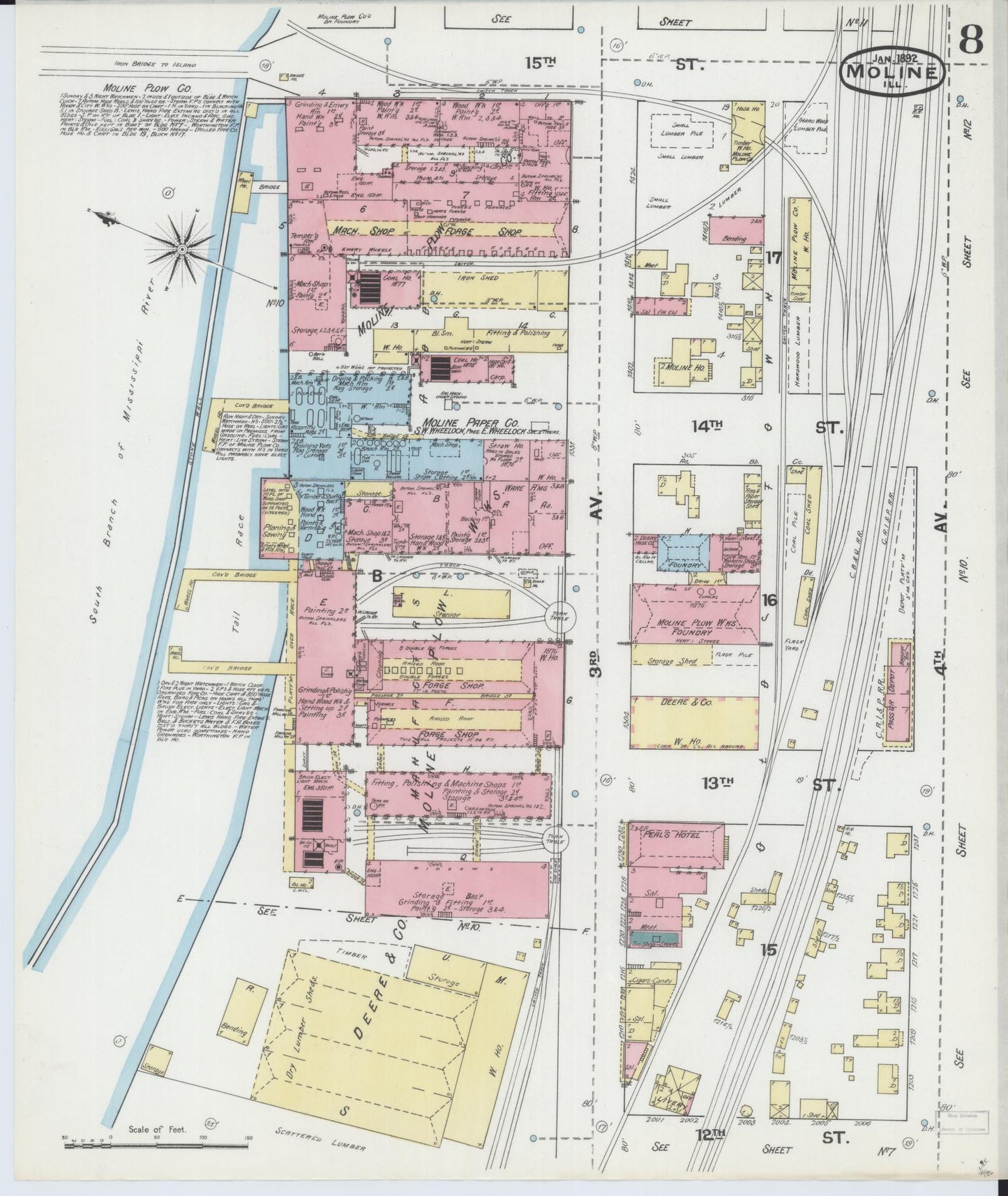 Sanborn Fire Insurance Map from Moline, Rock Island County, Illinois (1892), Sheet #0008 - Complete Map Set gallery image, historic Sanborn map, vintage wall art, Illinois Illinois