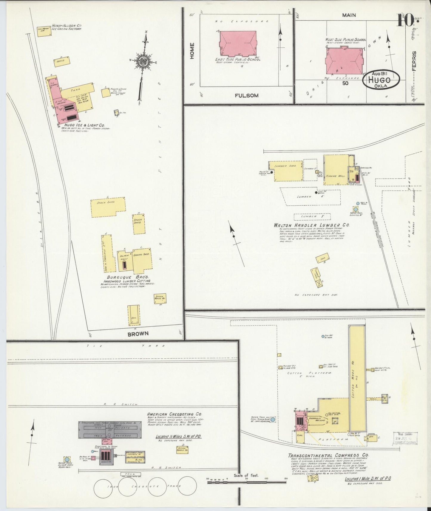 Sanborn Fire Insurance Map from Hugo, Choctaw County, Oklahoma (1911), Sheet #0010 - Historic Sanborn Fire Insurance Map Print, vintage old map wall art, antique decor, genealogy gift, Oklahoma Oklahoma map