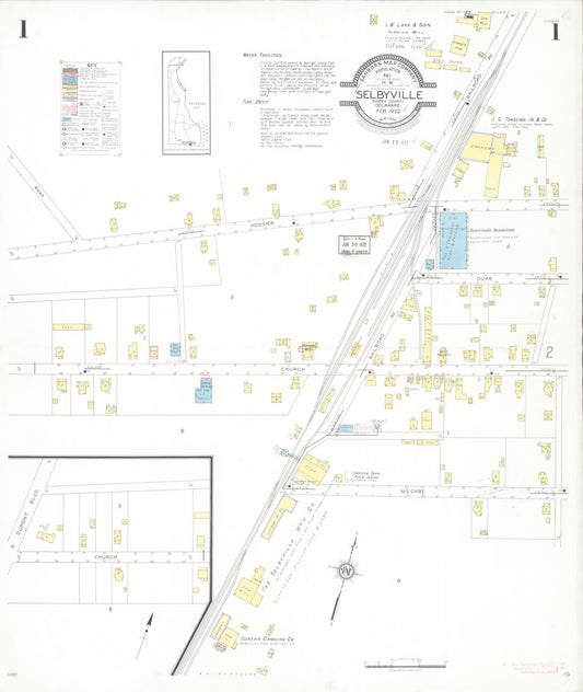 Sanborn Fire Insurance Map from Selbyville, Sussex County, Delaware (1932), Sheet #0001 - Historic Sanborn Fire Insurance Map Print, vintage old map wall art, antique decor, genealogy gift, Delaware Delaware map