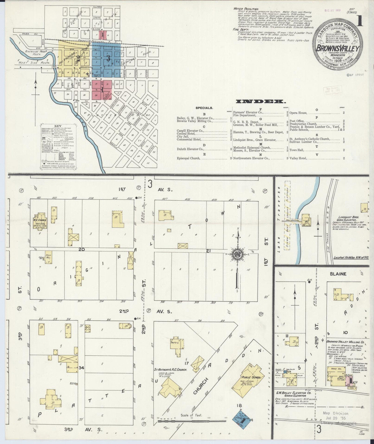 Sanborn Fire Insurance Map from Browns Valley, Traverse County, Minnesota (1909), Sheet #0001 - Complete Map Set gallery image, historic Sanborn map, vintage wall art, Minnesota Minnesota