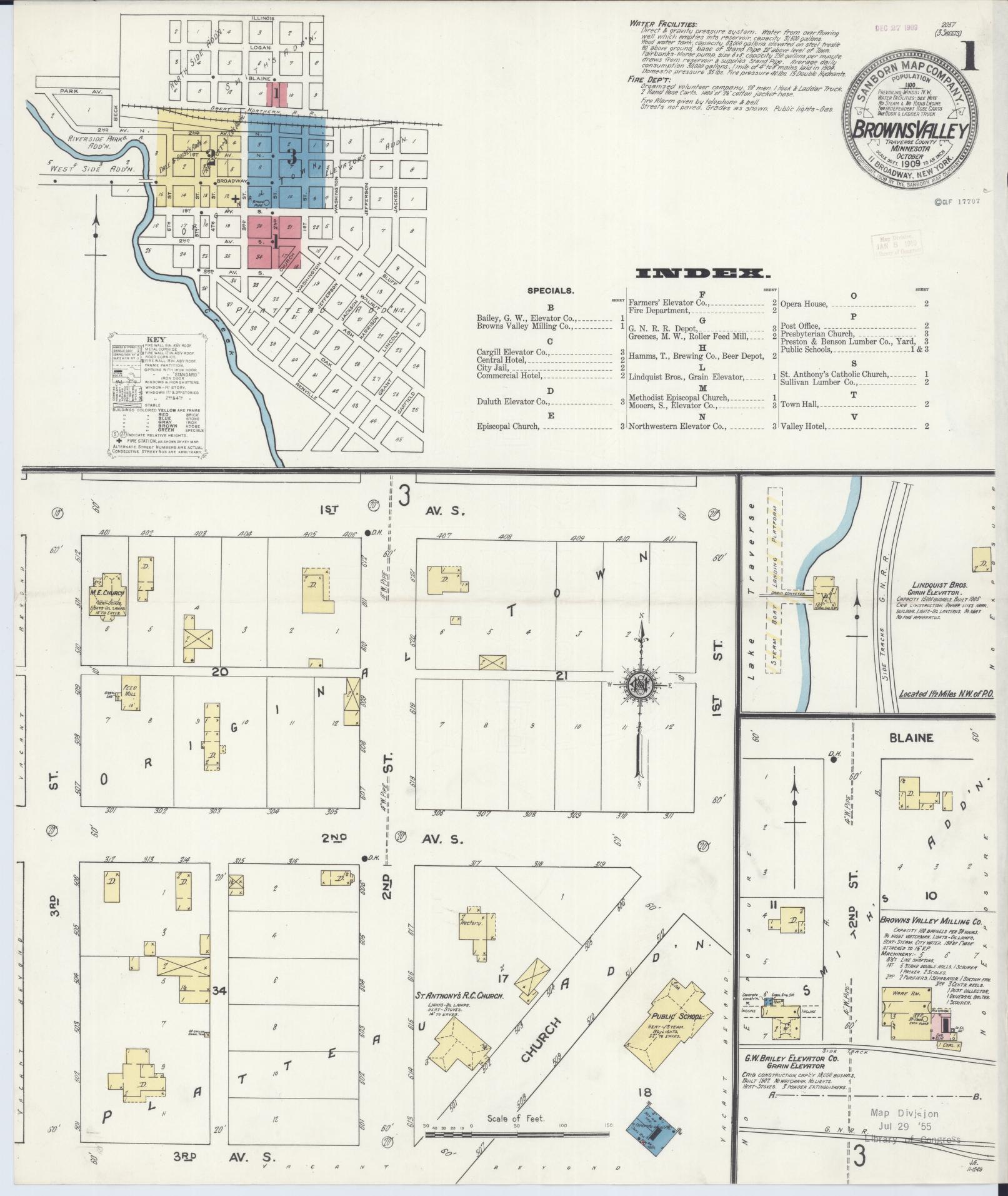 Sanborn Fire Insurance Map from Browns Valley, Traverse County, Minnesota (1909), Sheet #0001 - Complete Map Set gallery image, historic Sanborn map, vintage wall art, Minnesota Minnesota
