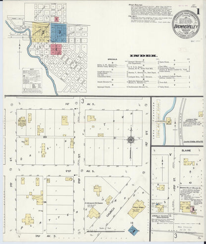 Sanborn Fire Insurance Map from Browns Valley, Traverse County, Minnesota (1909), Sheet #0001 - Complete Map Set gallery image, historic Sanborn map, vintage wall art, Minnesota Minnesota