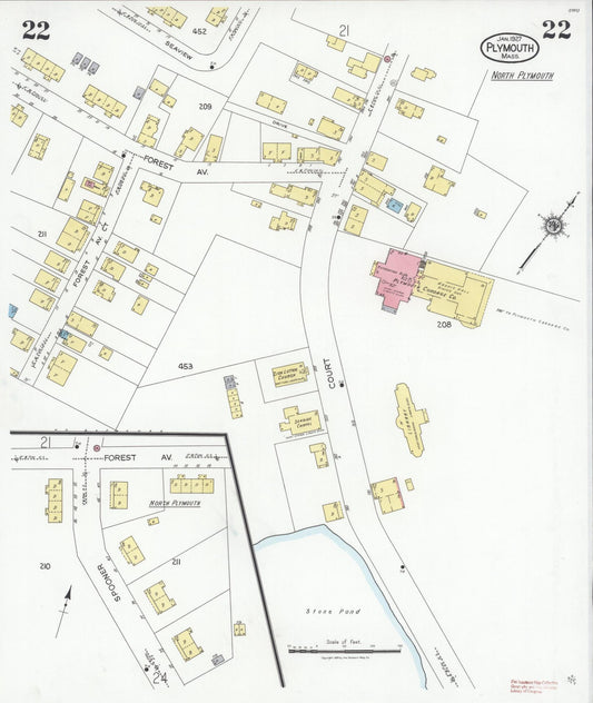 Sanborn Fire Insurance Map from Plymouth, Plymouth County, Massachusetts (1927), Sheet #0022 - Historic Sanborn Fire Insurance Map Print, vintage old map wall art, antique decor, genealogy gift, Massachusetts Massachusetts map