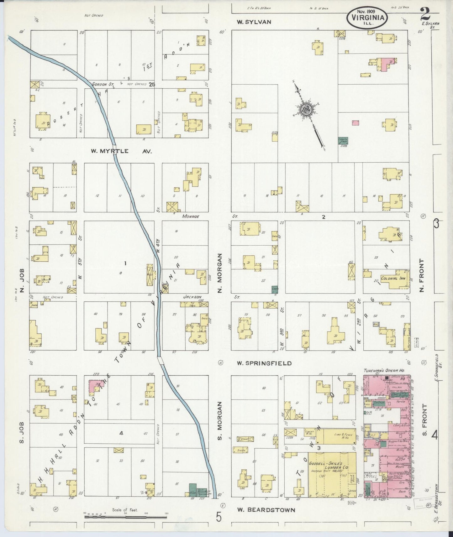 Sanborn Fire Insurance Map from Virginia, Cass County, Illinois (1909), Sheet #0002 - Complete Map Set gallery image, historic Sanborn map, vintage wall art, Virginia Virginia