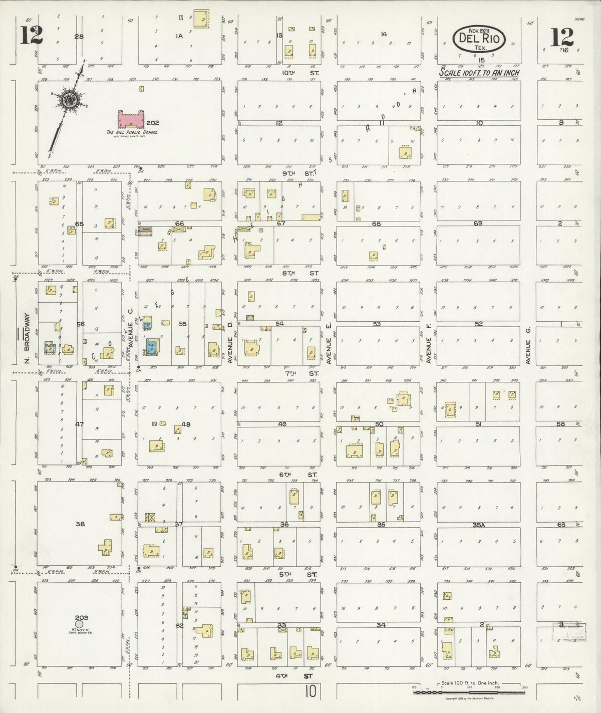 Sanborn Fire Insurance Map from Del Rio, Val Verde County, Texas (1924), Sheet #0012 - Complete Map Set gallery image, historic Sanborn map, vintage wall art, Texas Texas
