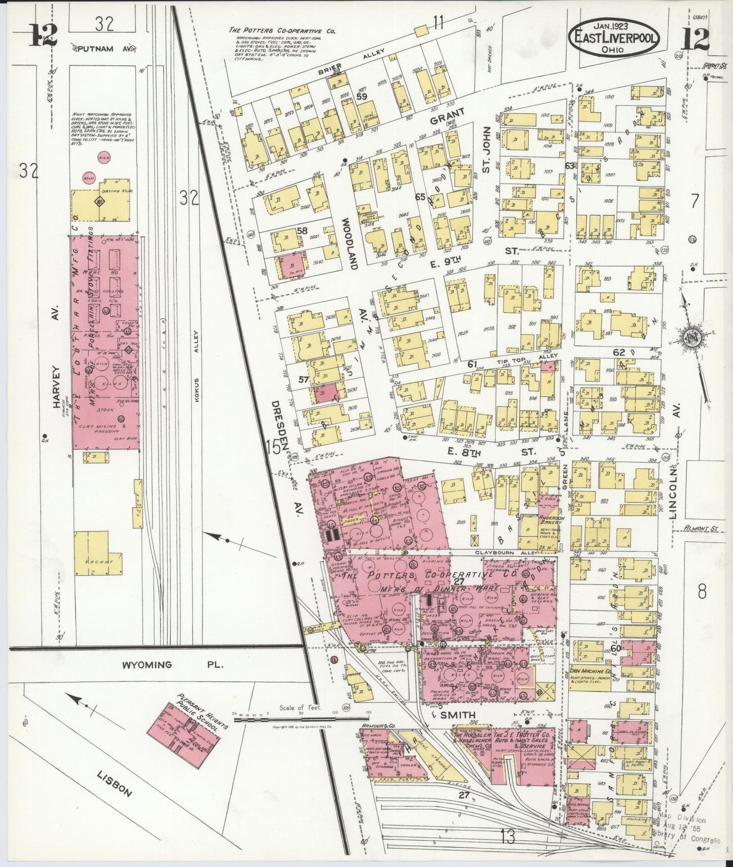 Sanborn Fire Insurance Map from East Liverpool, Columbiana County, Ohio (1923), Sheet #0012 - Historic Sanborn Fire Insurance Map Print, vintage old map wall art, antique decor, genealogy gift, Ohio Ohio map