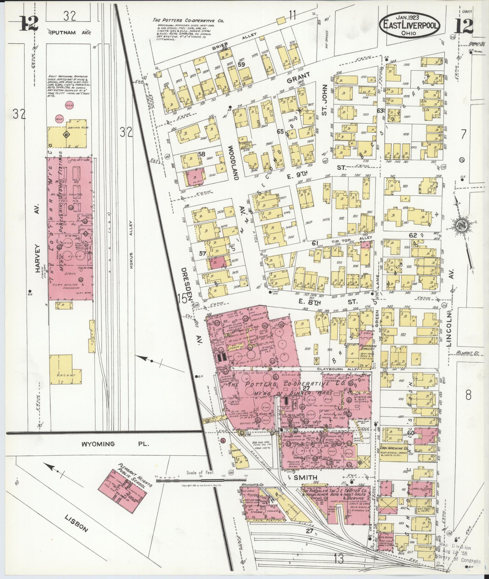 Sanborn Fire Insurance Map from East Liverpool, Columbiana County, Ohio (1923), Sheet #0012 - Historic Sanborn Fire Insurance Map Print, vintage old map wall art, antique decor, genealogy gift, Ohio Ohio map