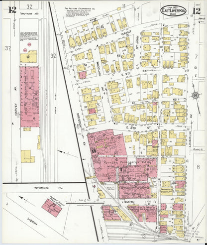 Sanborn Fire Insurance Map from East Liverpool, Columbiana County, Ohio (1923), Sheet #0012 - Historic Sanborn Fire Insurance Map Print, vintage old map wall art, antique decor, genealogy gift, Ohio Ohio map