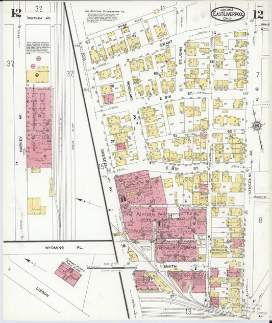 Sanborn Fire Insurance Map from East Liverpool, Columbiana County, Ohio (1923), Sheet #0012 - Historic Sanborn Fire Insurance Map Print, vintage old map wall art, antique decor, genealogy gift, Ohio Ohio map