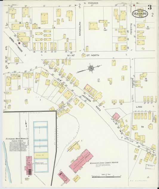 Sanborn Fire Insurance Map from Vicksburg, Warren County, Mississippi (1913), Sheet #0003 - Historic Sanborn Fire Insurance Map Print, vintage old map wall art, antique decor, genealogy gift, Mississippi Mississippi map