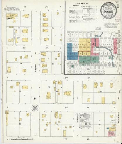 Sanborn Fire Insurance Map from Okmulgee, Okmulgee County, Oklahoma (1903), Sheet #0001 - Complete Map Set gallery image, historic Sanborn map, vintage wall art, Oklahoma Oklahoma