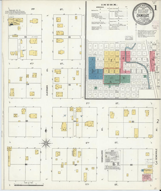 Sanborn Fire Insurance Map from Okmulgee, Okmulgee County, Oklahoma (1903), Sheet #0001 - Complete Map Set gallery image, historic Sanborn map, vintage wall art, Oklahoma Oklahoma