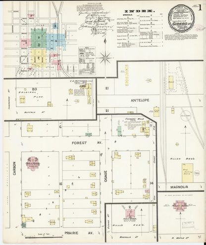 Sanborn Fire Insurance Map from Girard, Crawford County, Kansas (1890), Sheet #0001 - Complete Map Set gallery image, historic Sanborn map, vintage wall art, Kansas Kansas